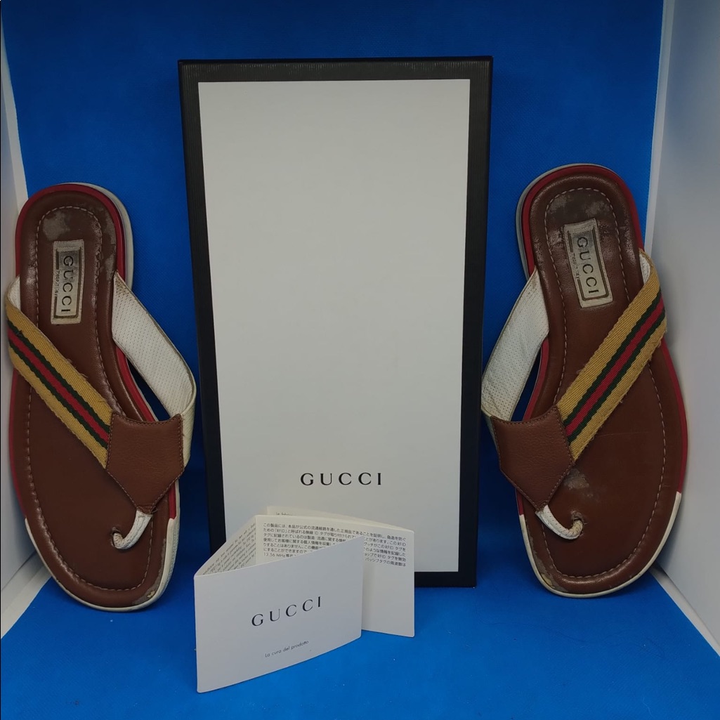 Gucci Brown Leather Flip Flops/Sandals 233316 7c